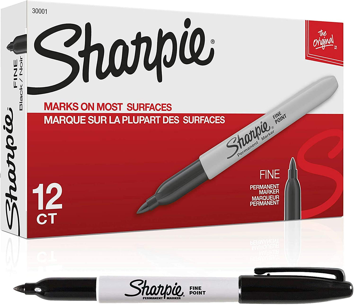 SHARPIE Markers SAN-30001 Fine Point Permanent, Black; 12/Pk