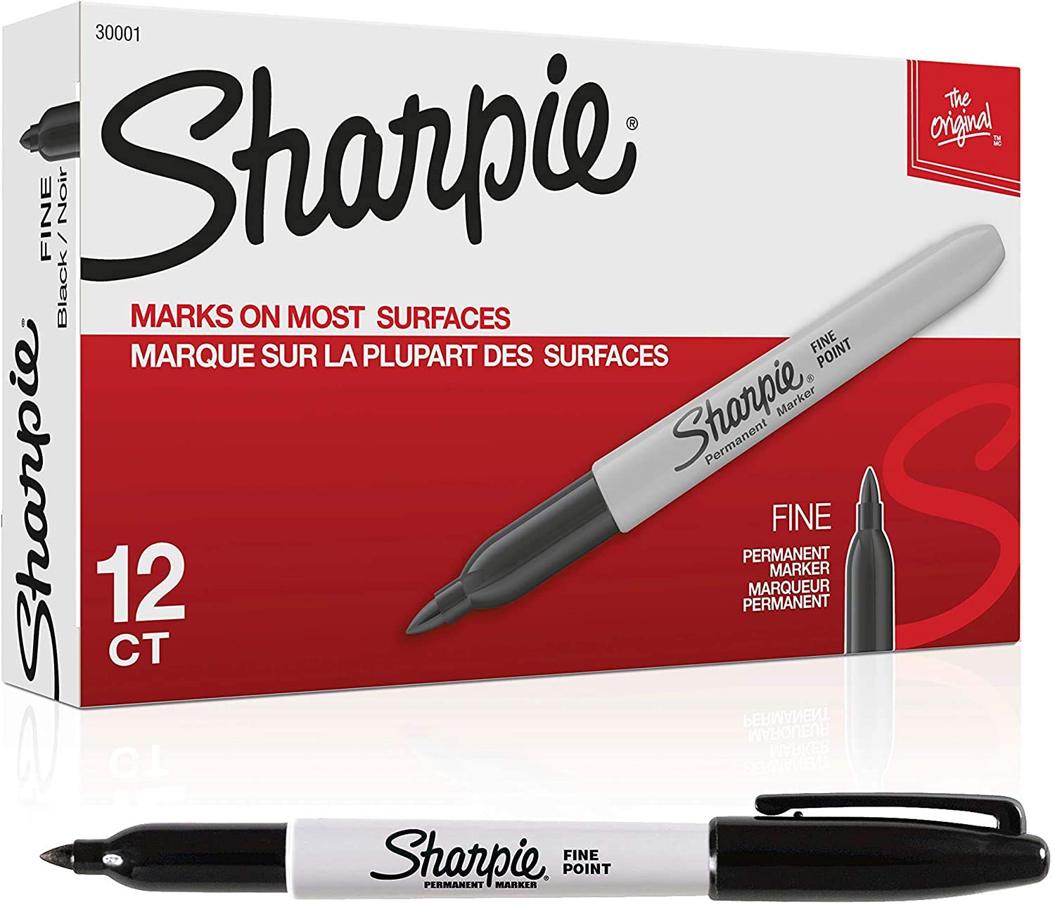 SHARPIE Markers SAN-30001 Fine Point Permanent, Black; 12/Pk