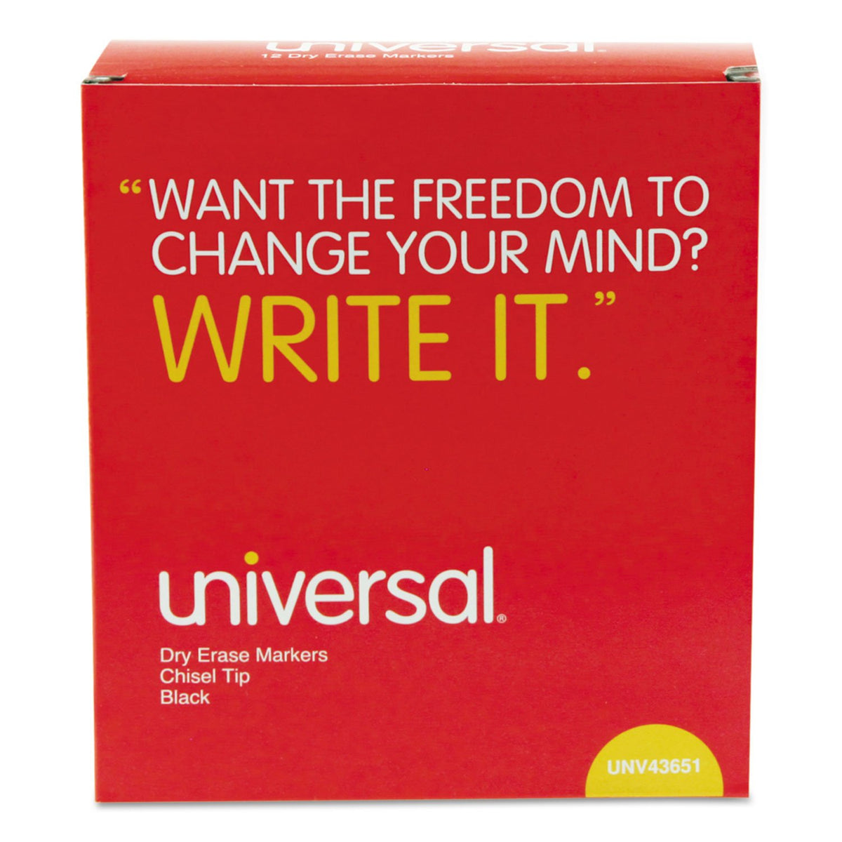 Universal UNV43651 Broad Chisel Tip Dry Erase Marker - Black (1 Dozen)