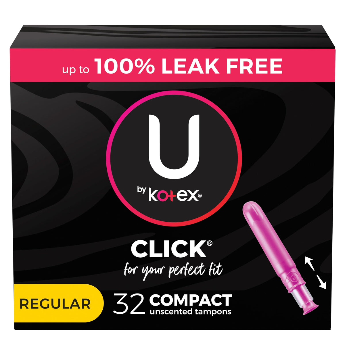 U by Kotex Click Compact Tampons, Regular Absorbency, Unscented, 32 Count