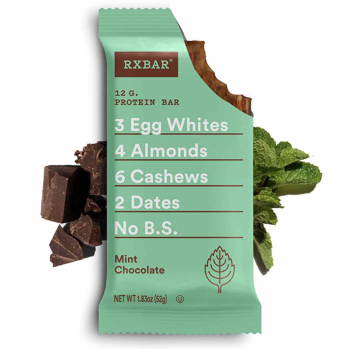RXBAR Protein Bars, Protein Snack, Snack Bars, Mint Chocolate, 22oz Box (12 Bars)
