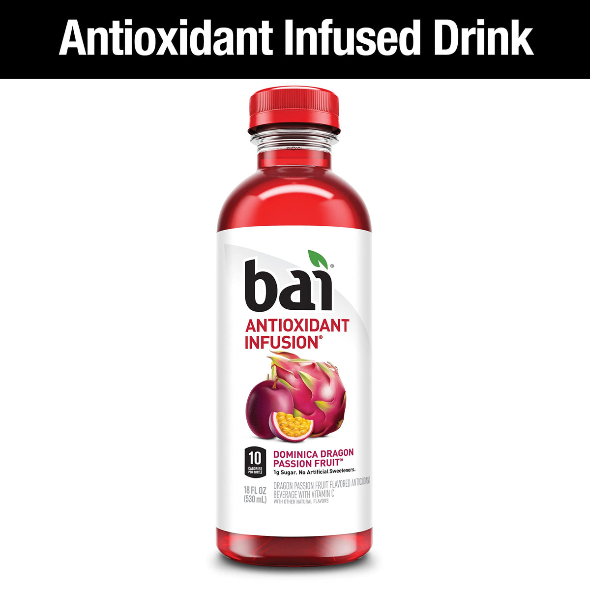 Bai Dominica Dragon Passion Fruit, Antioxidant Infused Beverage, 18 Fl Oz Bottle (Pack of 12)