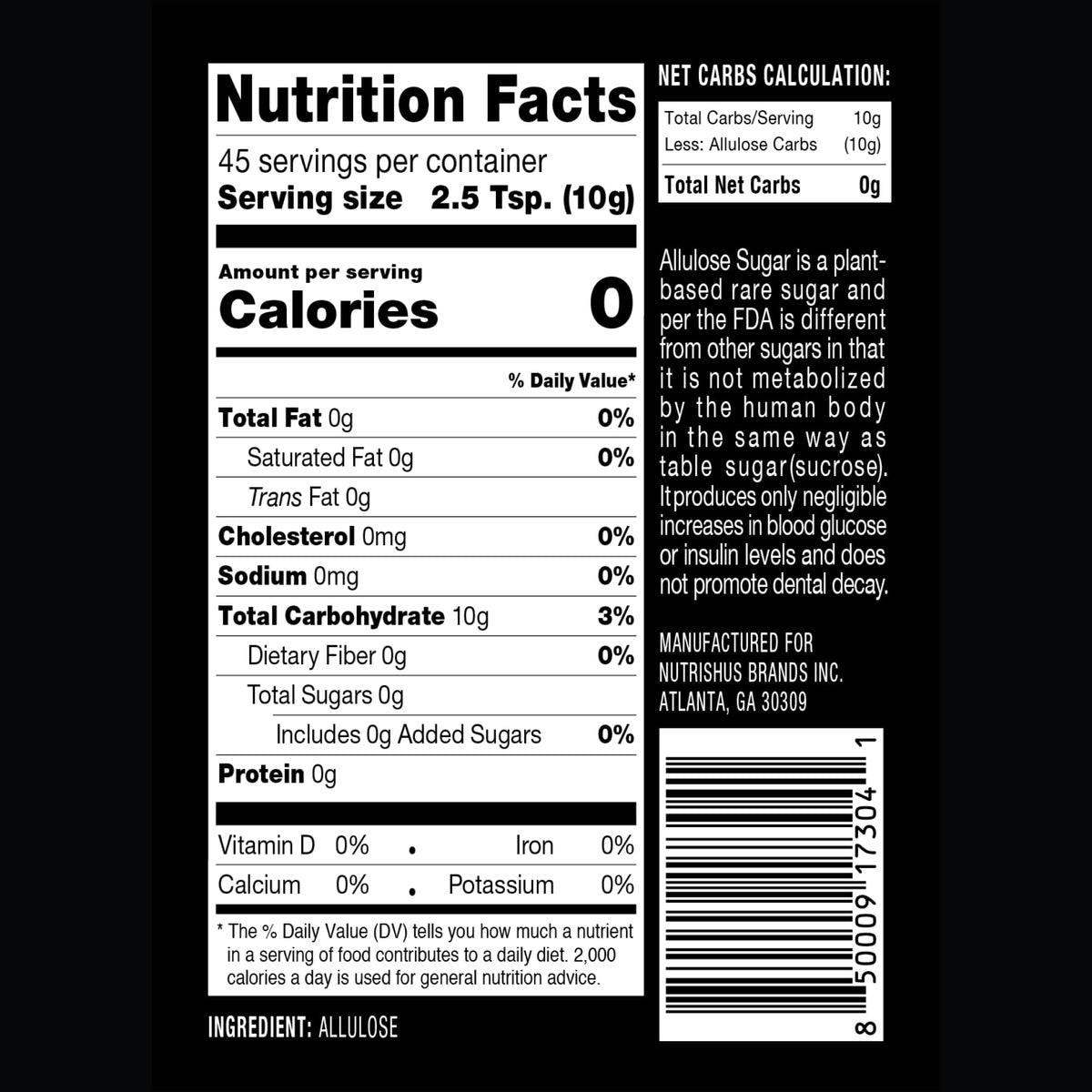 RxSugar Delicious Plant-Based Crystal Sugar, Allulose, 16 oz