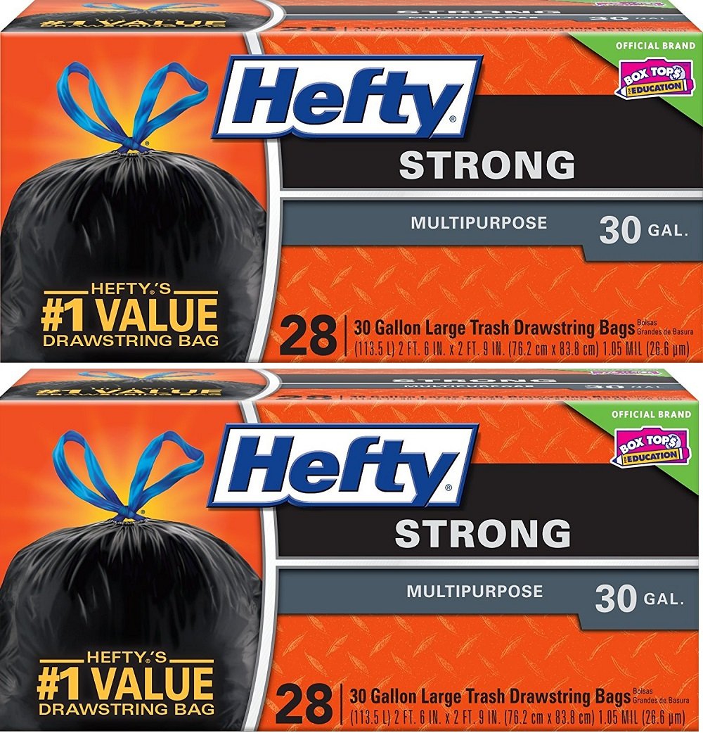 Hefty Strong Large Trash Bags lWPbgf, 2Pack (Multipurpose, Drawstring, 30 Gallon, 28 Count)