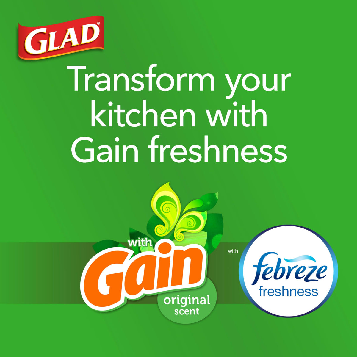Glad Medium Trash Bags, 8 Gallon, Gain Original with Febreze Garbage Bags, With Odor Control and Drawstring, 26 Count