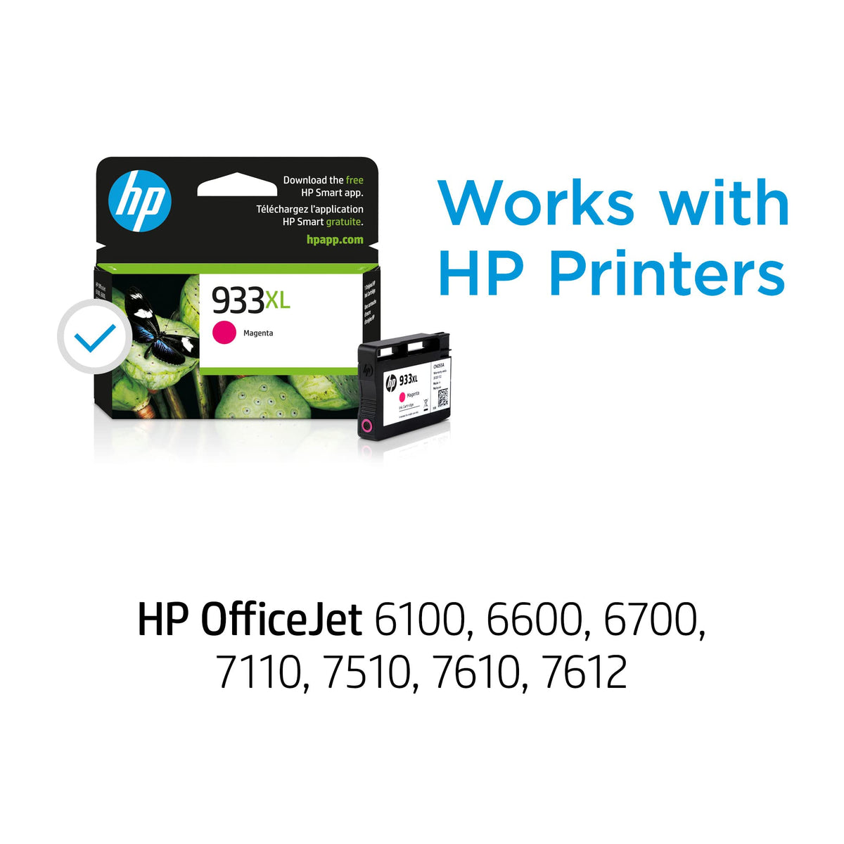 HP 933XL Magenta High-yield Ink Cartridge | Works with HP OfficeJet 6100, 6600, 6700, 7110, 7510, 7610 Series | CN055AN