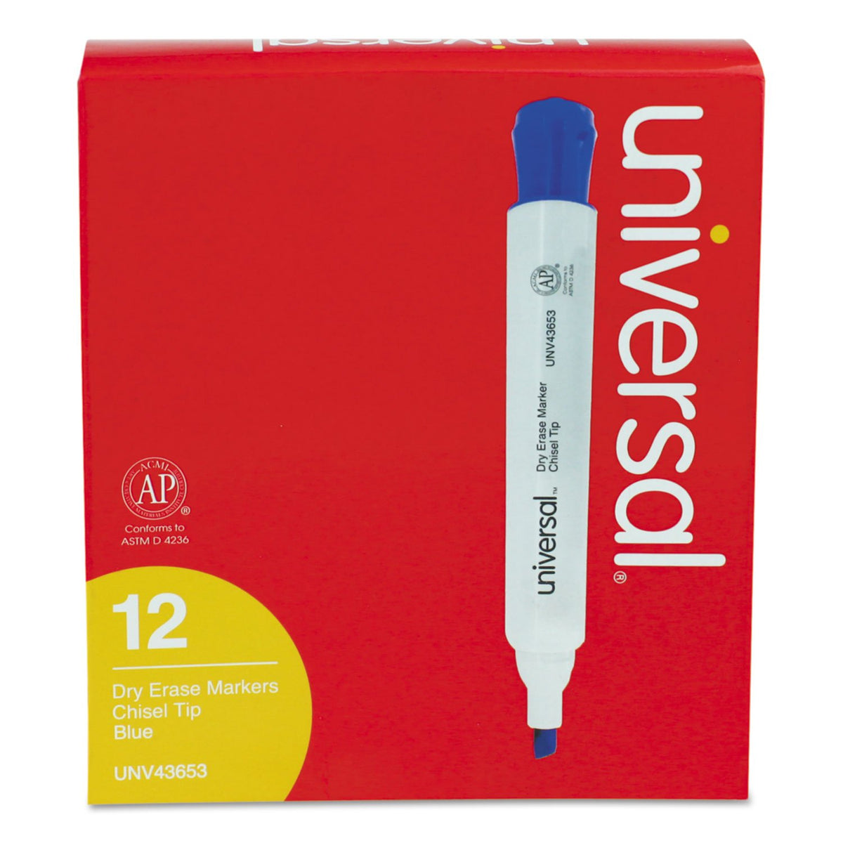 Universal UNV43653 Broad Chisel Tip Dry Erase Marker - Blue (1 Dozen)