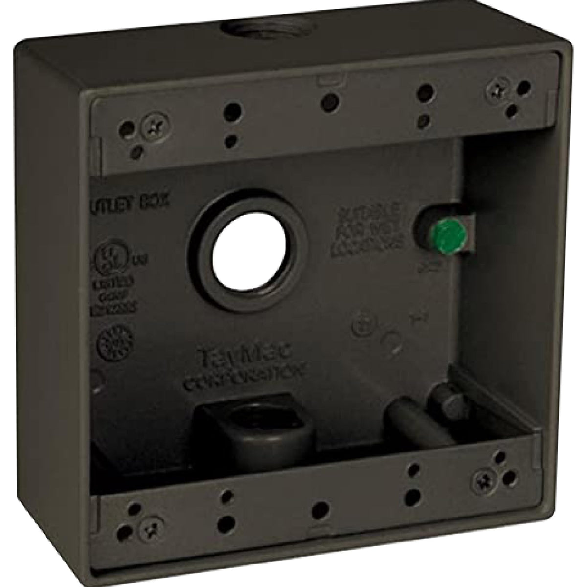 2-Gang Weatherproof Box, Three 1/2 in. Outlets, Bronze