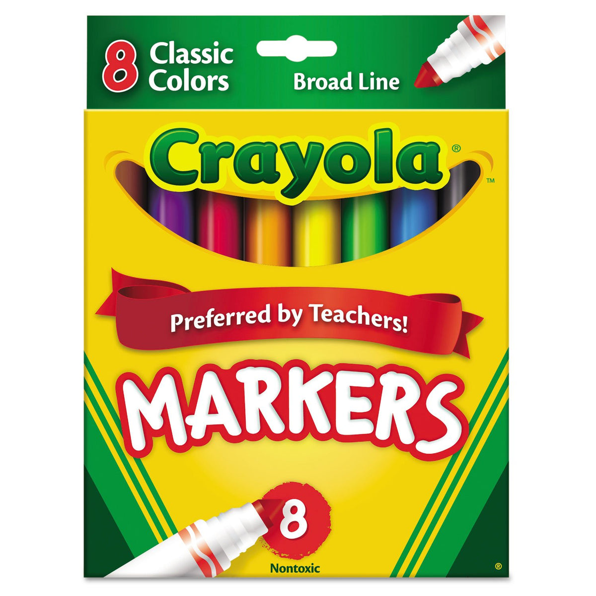 Crayola 587708 Non-Washable Markers, Broad Point, Classic Colors, 8/Set