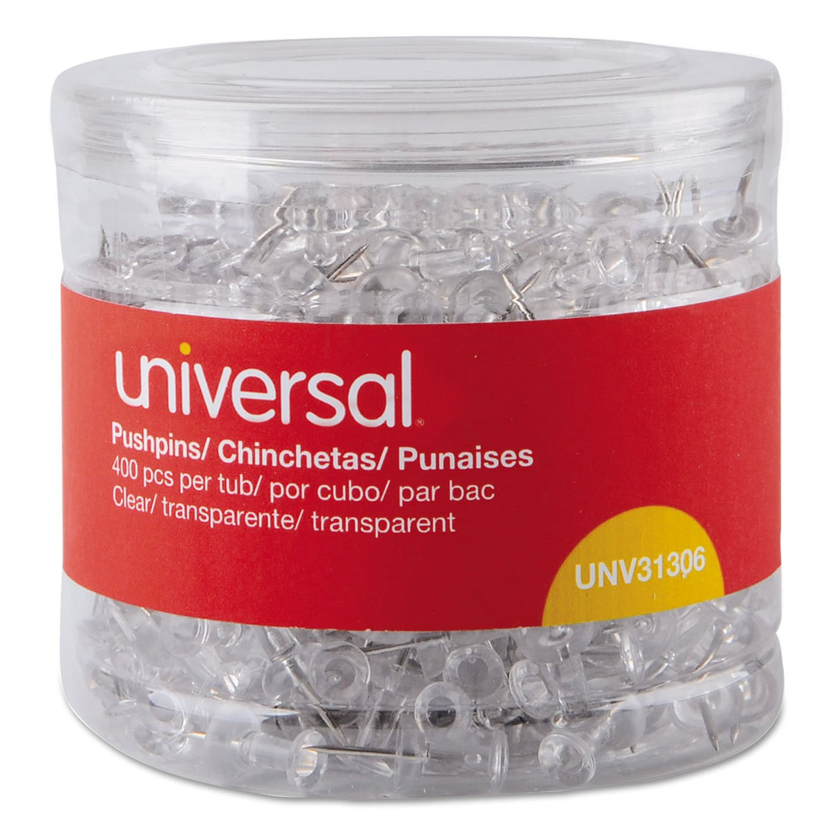 Universal UNV31306 3/8 in. Plastic Push Pins - Clear (400/Pack)
