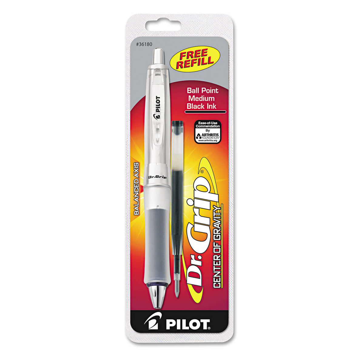 PILOT Dr. Grip Center of Gravity Refillable & Retractable Ballpoint Pen, Medium Point, Charcoal Grip, Black Ink, Single Pen (36180)