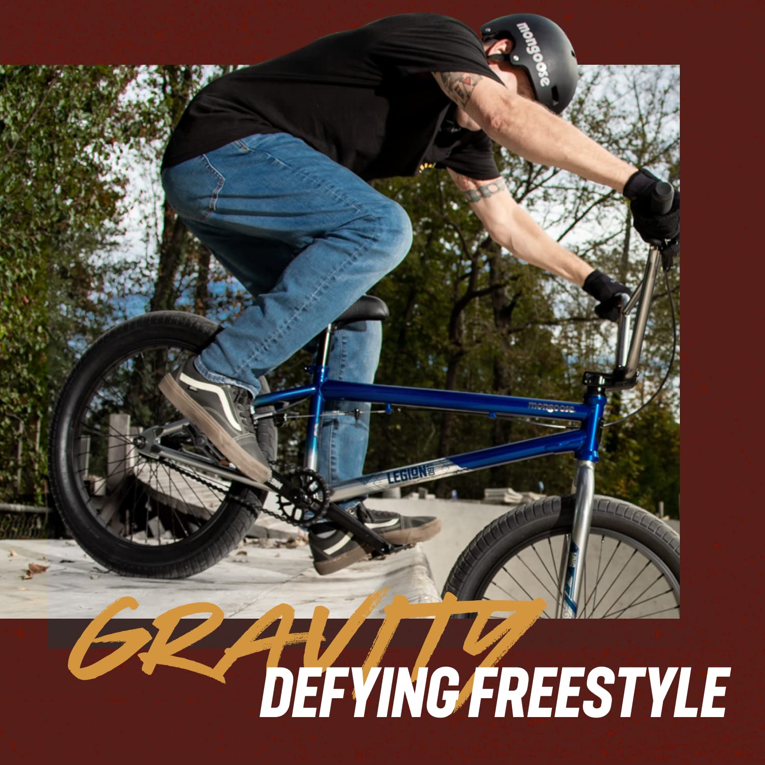 Mongoose Legion L20 Kids Freestyle BMX Bike, Intermediate Rider, Boys and Girls Bikes, 20-Inch Wheels with 4 Axle Pegs, Hi-Ten Steel Frame, Micro Drive 25x9T BMX Gearing, Black