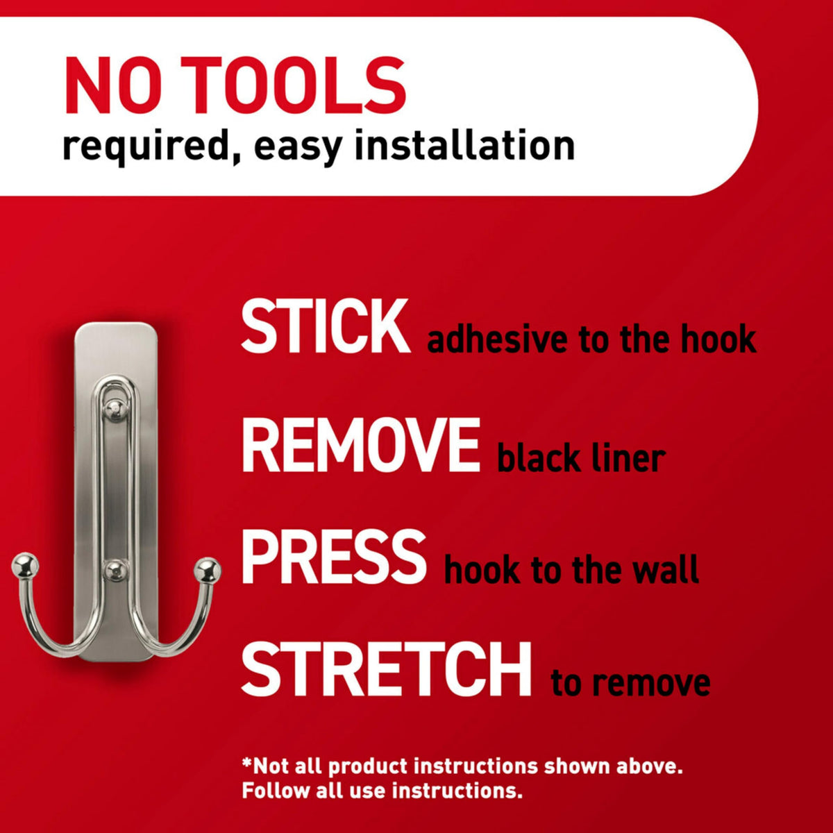 Command Large Double Wall Hook, Brushed Nickel, Decorate Damage-Free