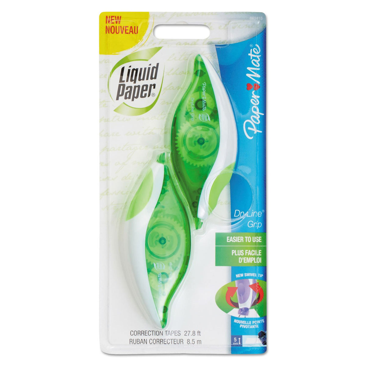 Paper Mate Liquid Paper DryLine Grip Correction White Tape, 2 Count