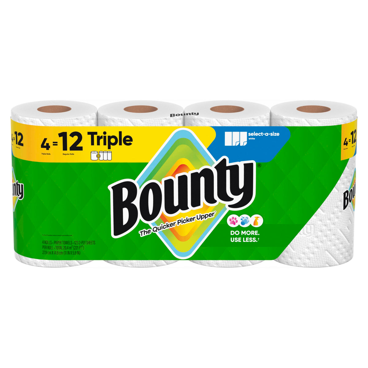 Bounty Paper Towels Select-A-Size, White, 4 Triple Rolls = 12 Regular Rolls