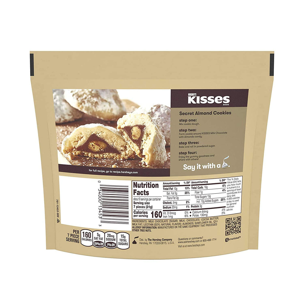 HERSHEY'S KISSES Chocolate Candy with Almonds, 10 oz Bag (Pack of 2)