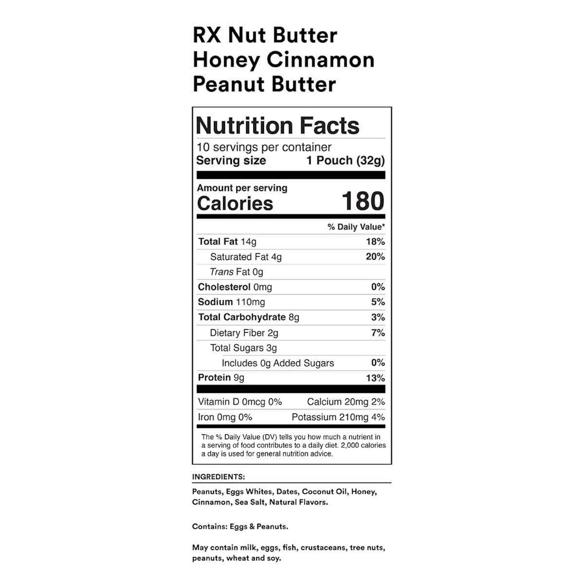 RX Nut Butter Peanut Butter, Protein Snack, Lunch Snacks, Honey Cinnamon, 11.3oz Box (10 Packs)