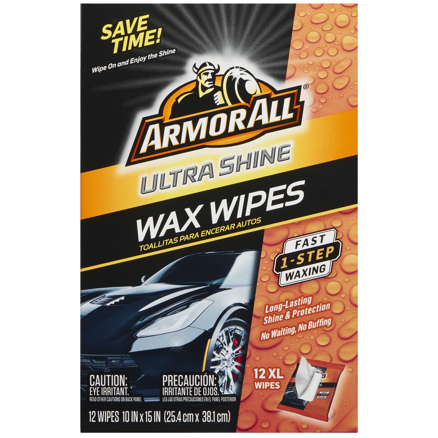 Armor All Car Wax Wipes Ultra Car Shine, One-Step Auto Wax Application, Exterior Car Wipes, 12 Count