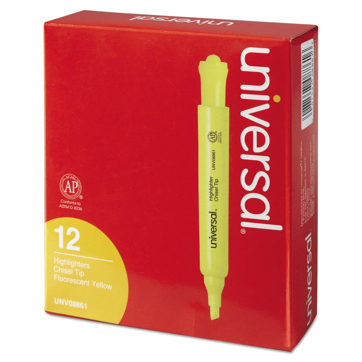 Universal UNV08861 Desk Highlighter Chisel Tip Fluorescent Yellow (1 Dozen)