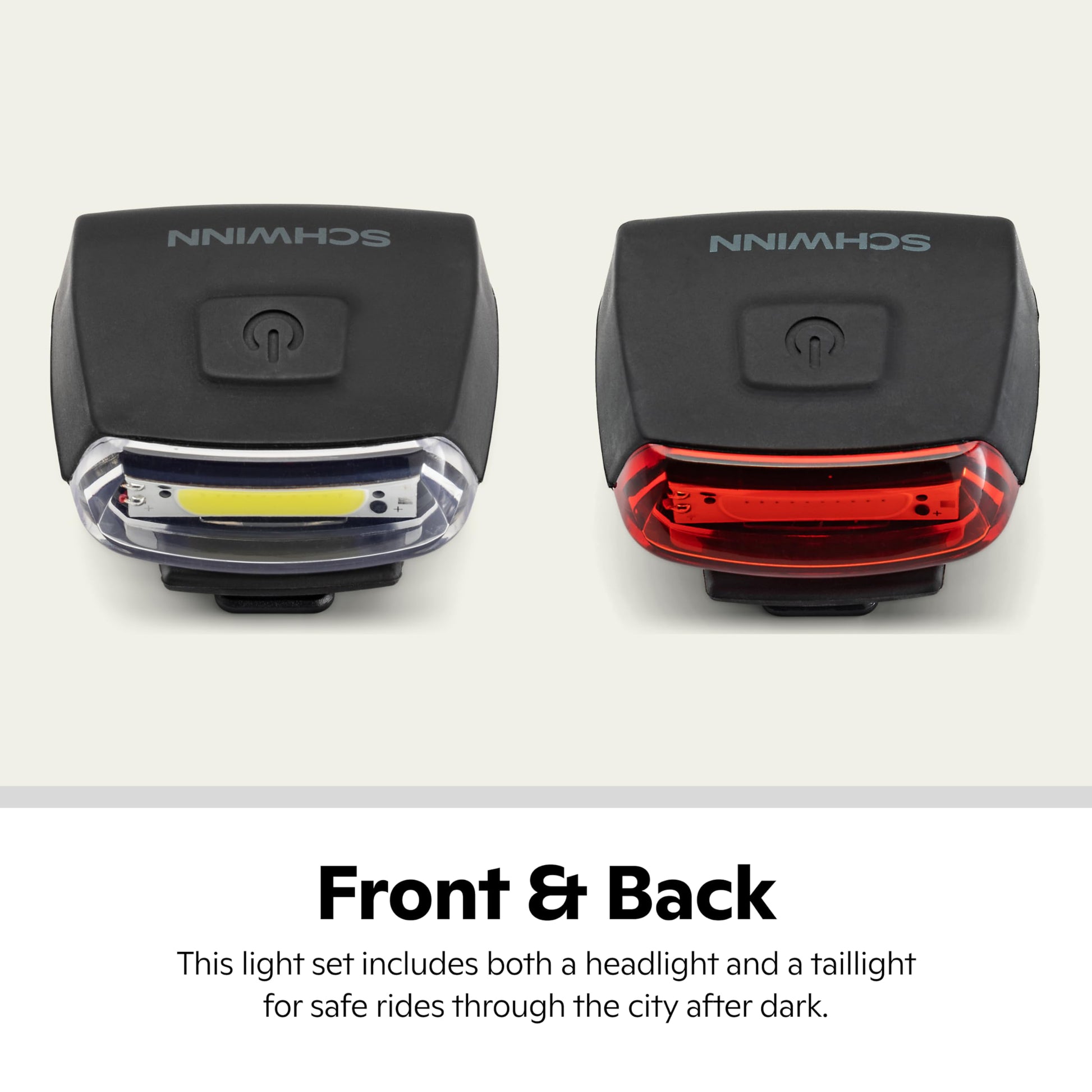 Schwinn LED Quick Wrap Bike Lights Set, Battery Powered Front Headlight and Rear/Back Tail Lights, Tool-Free Stretch-and-Hook Strap, 40 Lumen COB Wrap Light Set, Black