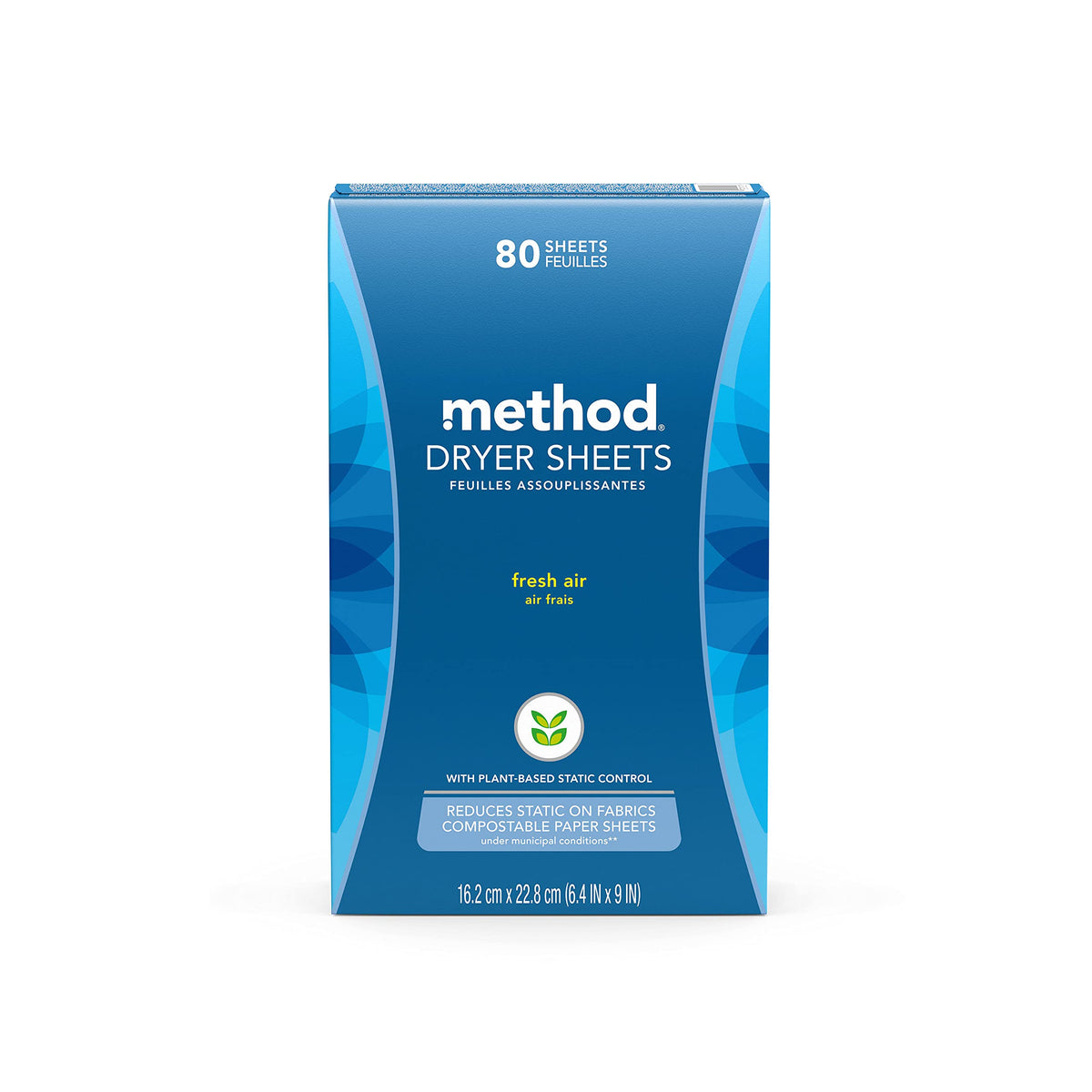Method Dryer Sheets, Fresh Air, 80 Sheets, 2 pack, Packaging May Vary