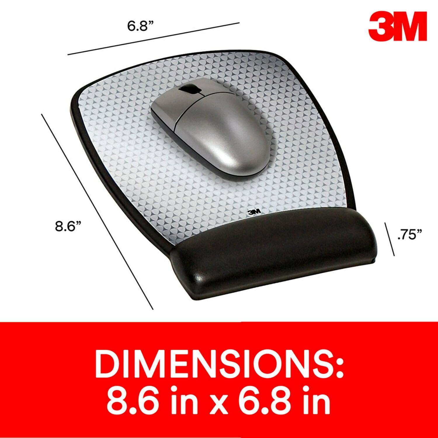 3M Precise Mouse Pad with Gel Wrist Rest, Soothing Gel Comfort with Durable, Easy to Clean Leatherette Cover, Optical Mouse Performance, 8.6" x 6.8", Black (MW309LE)