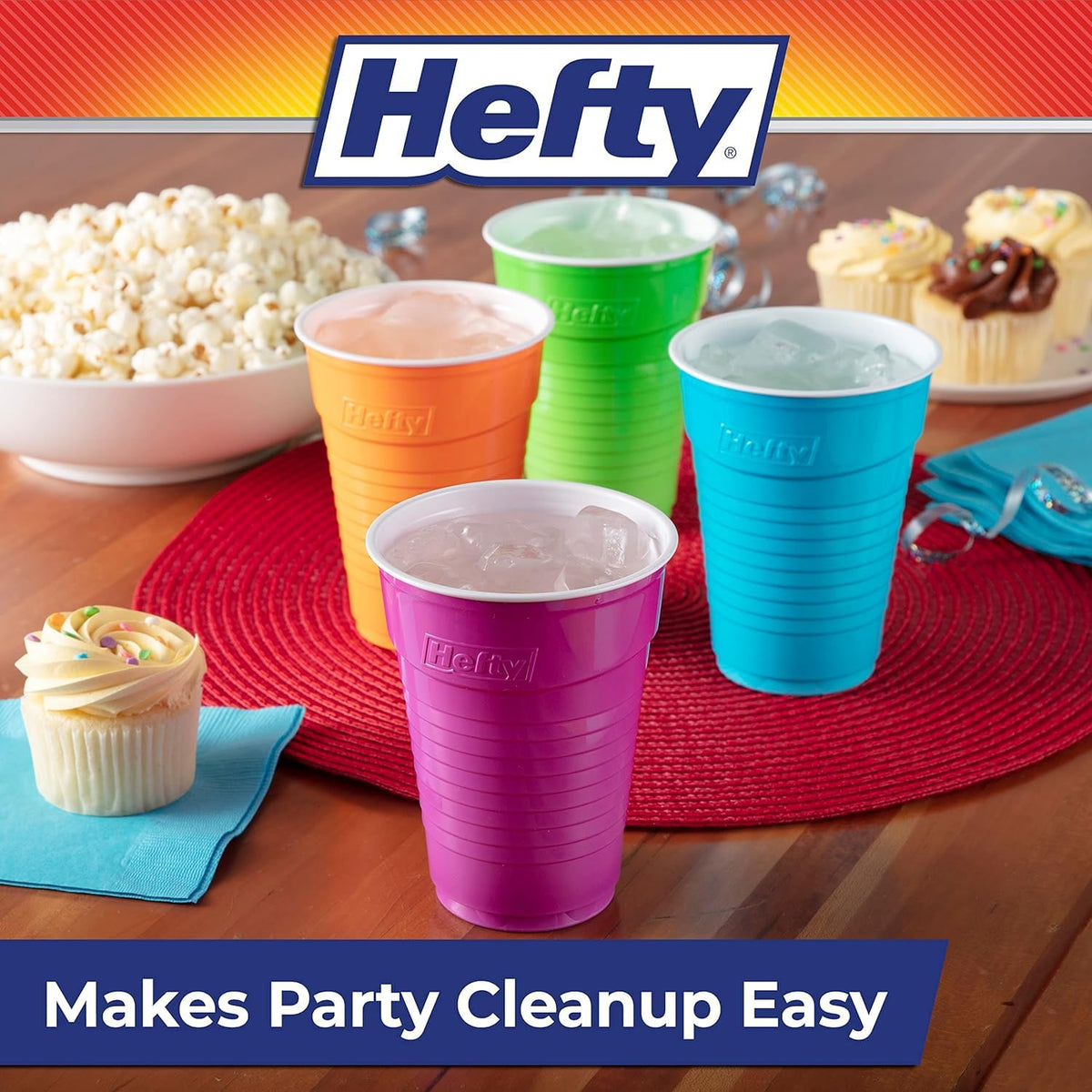 Hefty TKctPv Plastic Party Cups, Assorted Colors, 16 Ounce, 100 Count