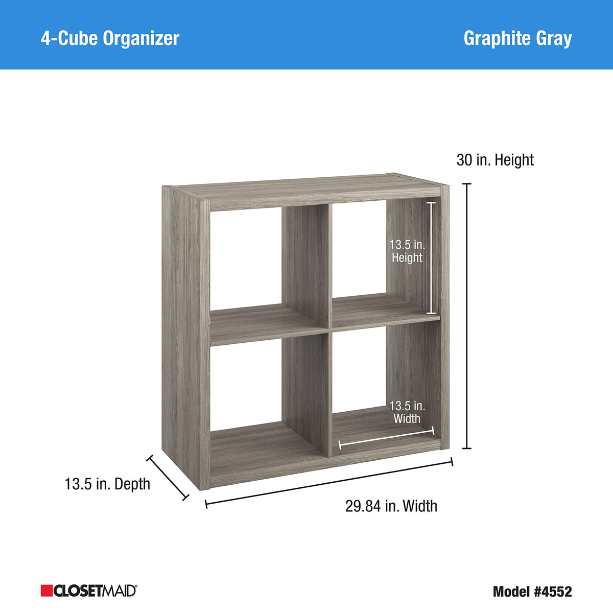 ClosetMaid 4552 Decorative Open Back 4-Cube Storage Organizer, Graphite Gray