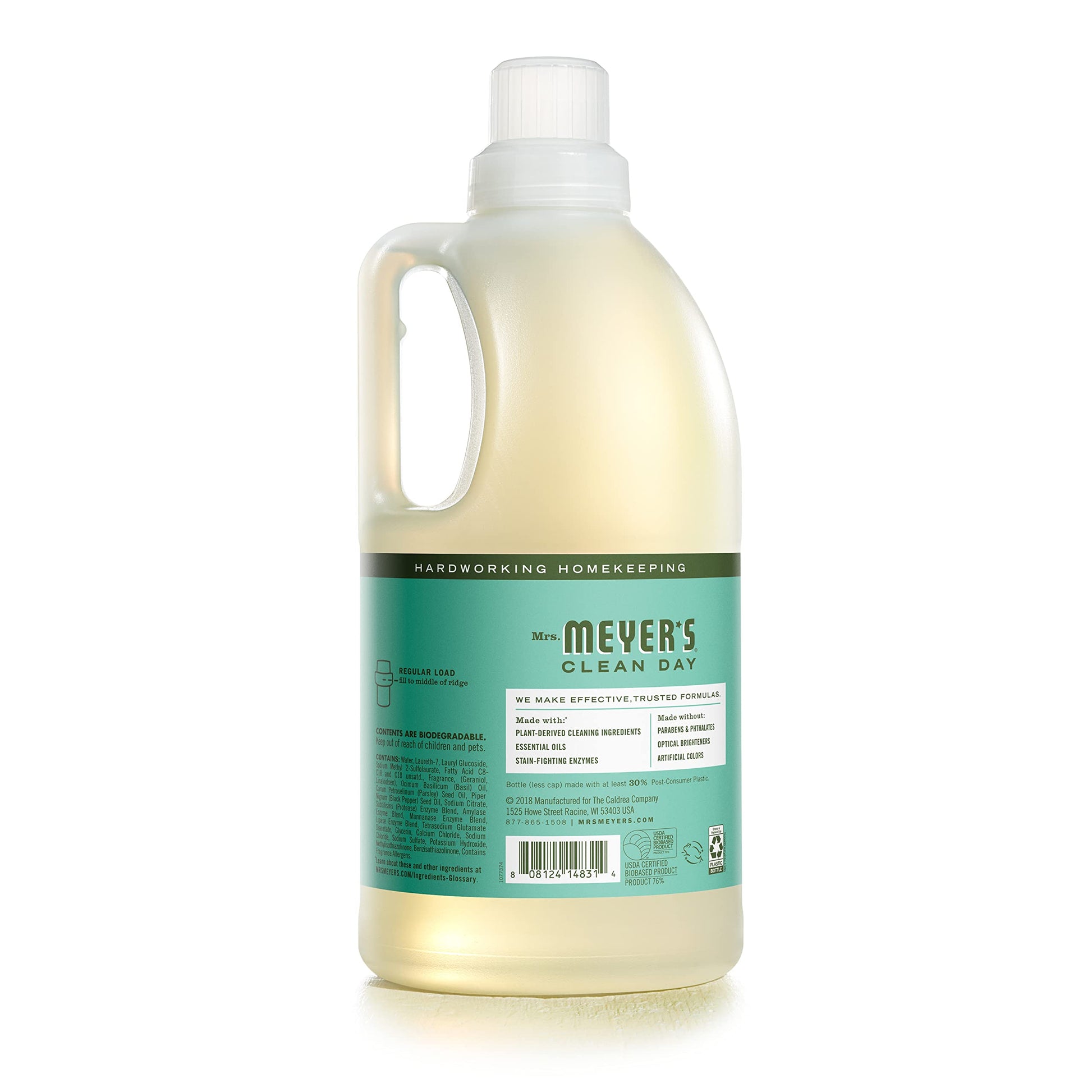 MRS. MEYER'S CLEAN DAY Liquid Laundry Detergent, Biodegradable Formula Infused with Essential Oils, Basil, 64 oz - Pack of 2 (128 Loads)