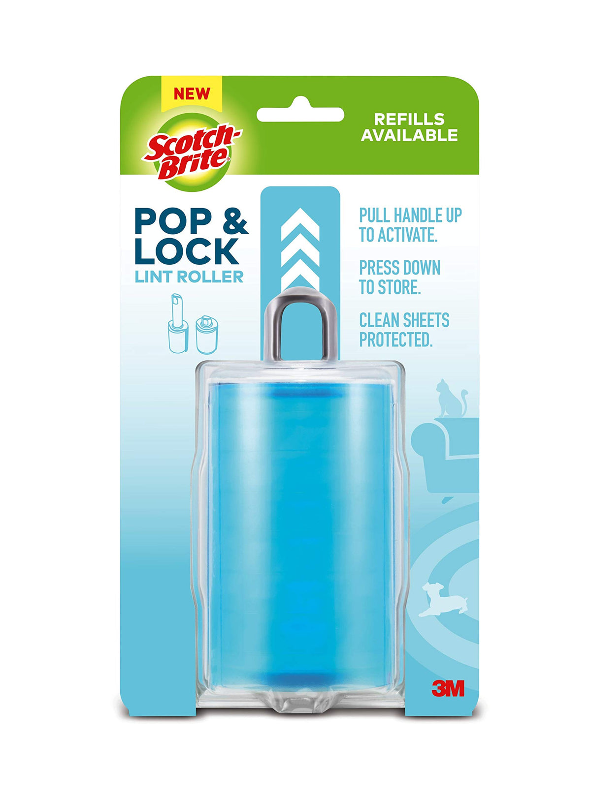 Scotch-Brite Pop & Lock Retractable Lint Roller, 60 Sheets