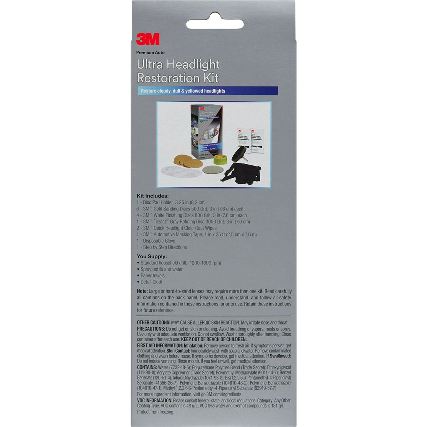 3M Ultra Headlight Restoration Kit, Contains Masking Tape, Light Sanding Discs, Wax Protectant and More, Use on Plastic Lenses Headlights, Taillights and More, Easy Heavy-Duty Restoration (39195)