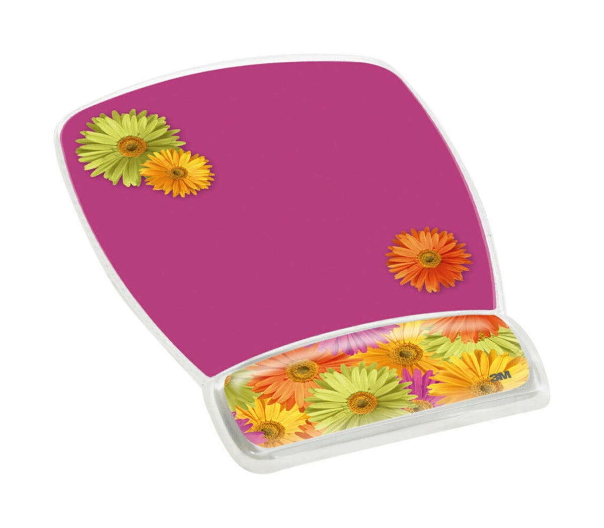 3M Precise Mouse Pad with Gel Wrist Rest, Soothing Gel Comfort with Durable, Easy to Clean Cover, Optical Mouse Performance, Daisy Design (MW308DS)