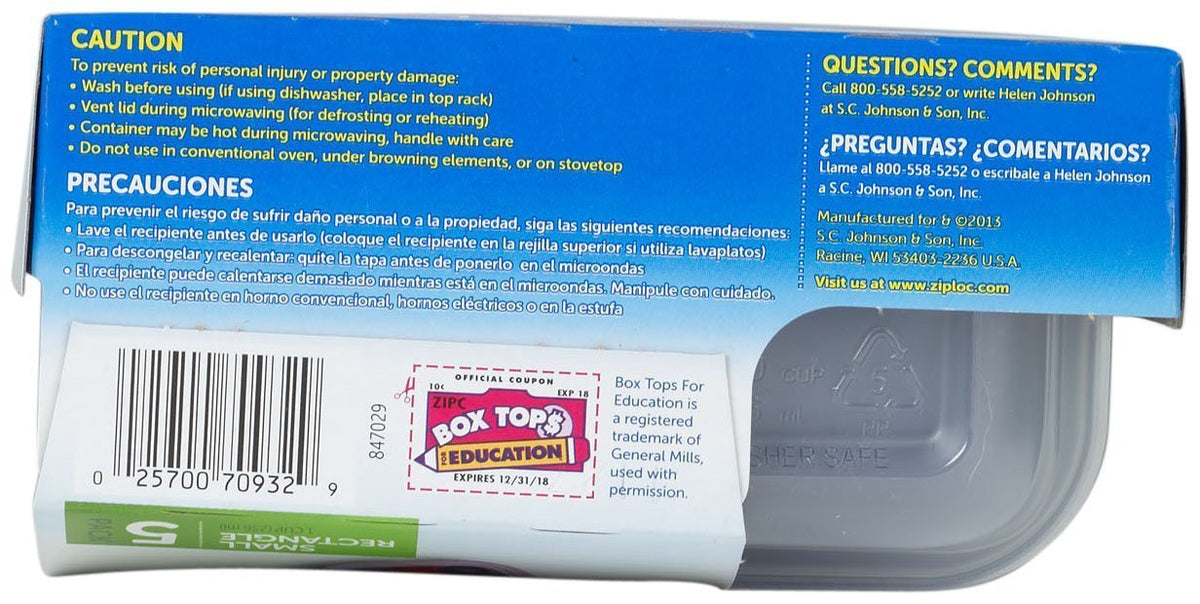Ziploc One Press Seal Small Rectangle Container - 5 ct