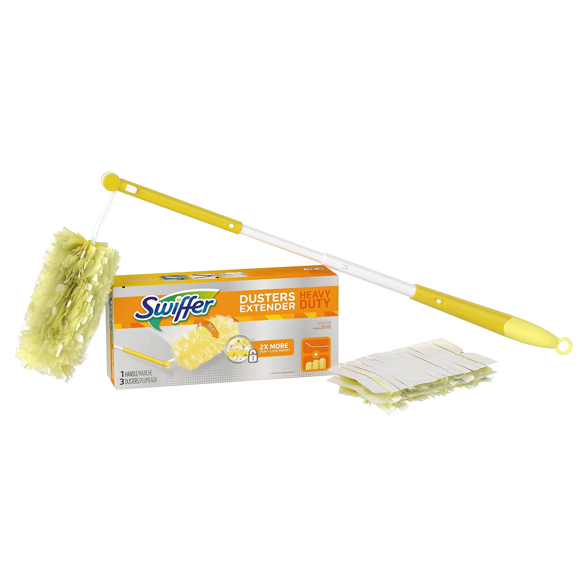 Swiffer 82074 360 Dusters, Plastic Handle Extends to 3 ft, 1 Handle & 3 Dusters/Kit