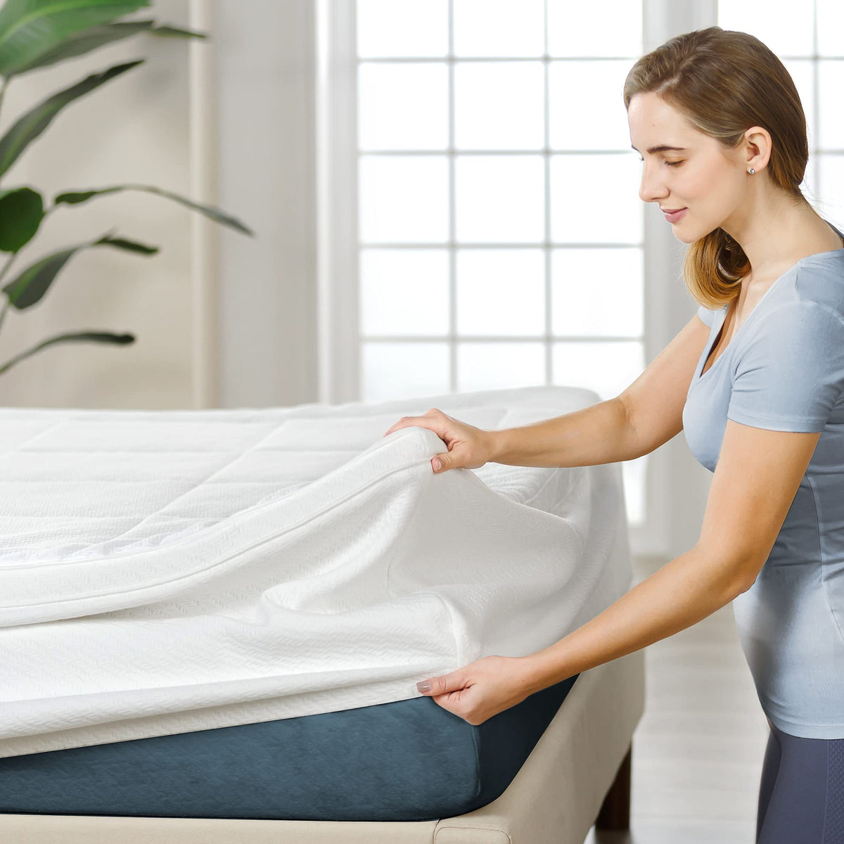 ZINUS 2 Inch Cloud Memory Foam Mattress Topper, Quilted Plush Mattress Topper, Green Tea Memory Foam Mattress Topper, Queen