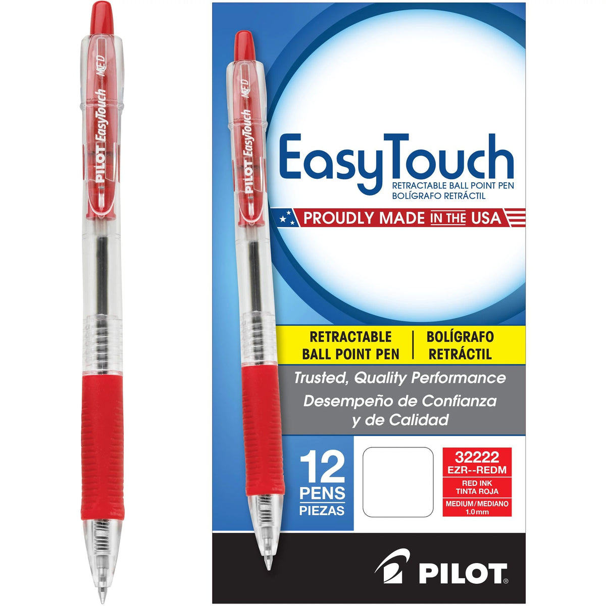 PILOT EasyTouch Refillable & Retractable Ballpoint Pens, Medium Point, Red Ink, 12-Pack (32222)