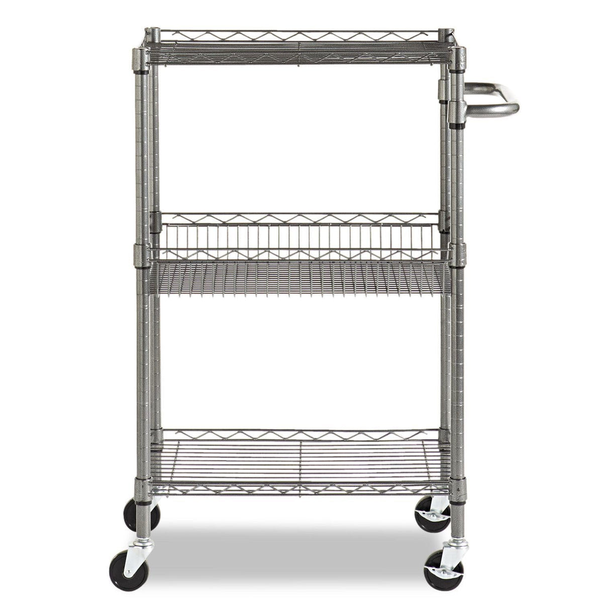 Alera Three-Tier Wire Rolling Cart, 28w x 16d x 39h, Black Anthracite