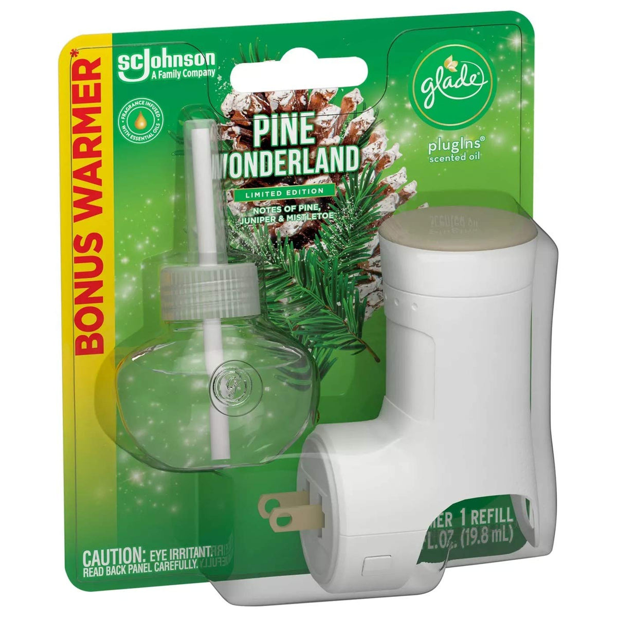 Glade Plugins Scented Oil Refill - Pine Wonderland - 1 Count Refill & 1 Count Oil Warmer Per Package - Pack of 2 Packages