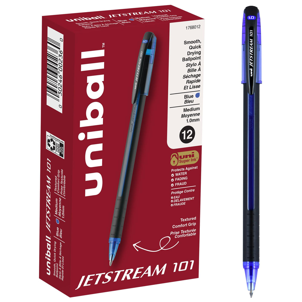 Uni-Ball 1768012 Jetstream 101 Ball Point Pens, Bold Point, Blue Ink, 12 Pack