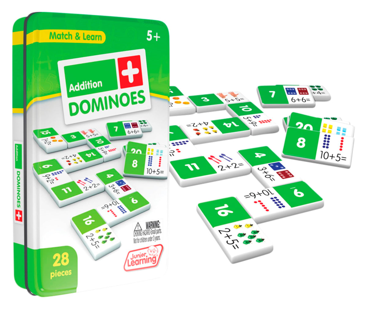 Junior Learning JL481 Addition Dominoes, Multi 7.8 H x 4.7 L x 1.5 W,White