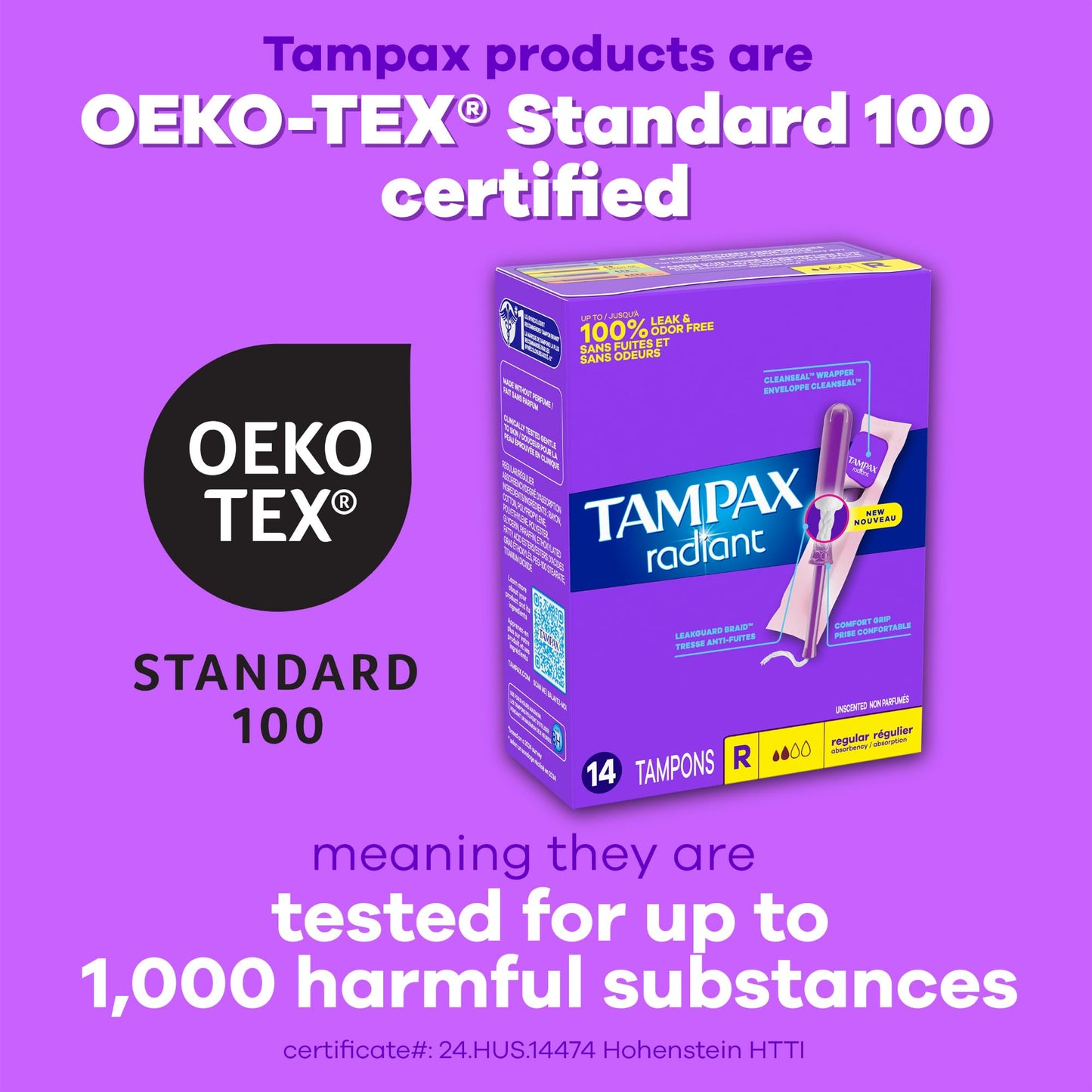 Tampax Radiant Tampons for Women Multipack, with LeakGuard Braid, Regular/Super/Super Plus Absorbency, Unscented, 112 Count (4 Packs of 28)