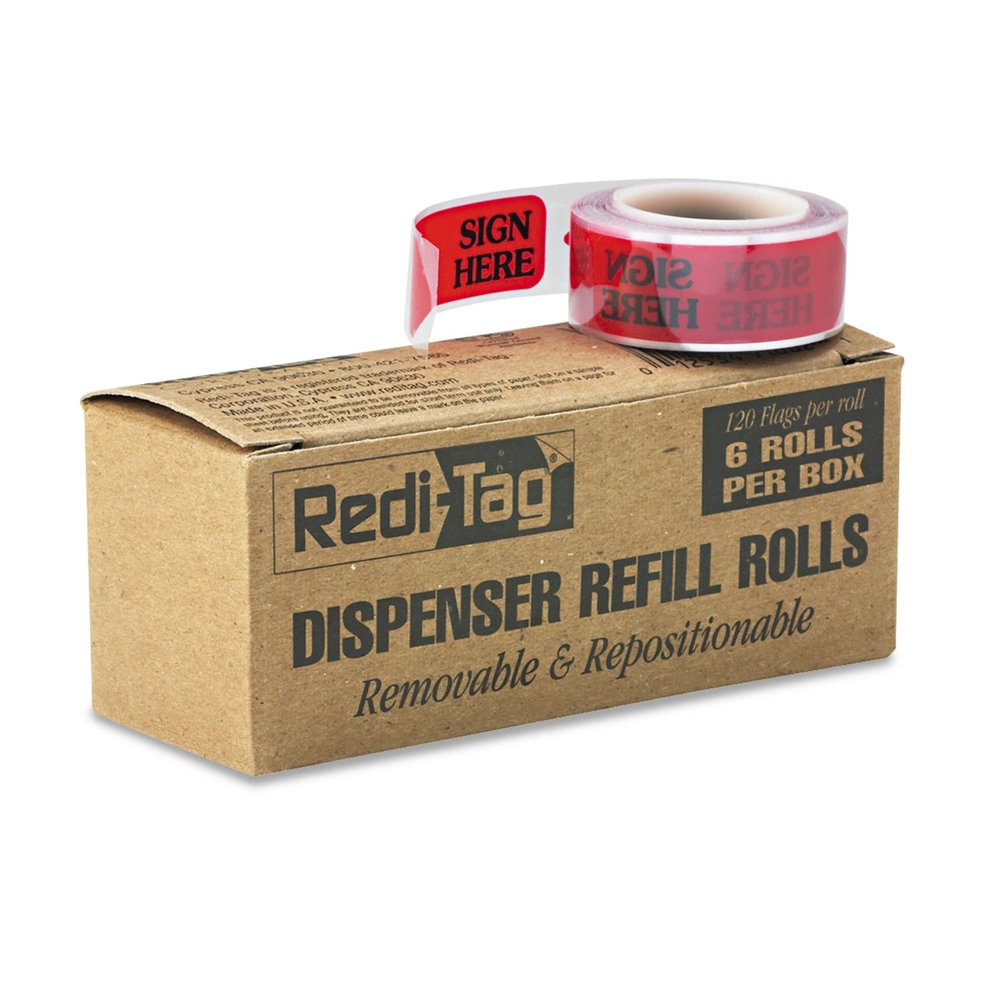 Redi-Tag® "Sign Here" Flag Refills, Red Adhesive Reminders, 120 Per Roll, 720 Flags Total, 1-3/4" x 9/16" (B91002)