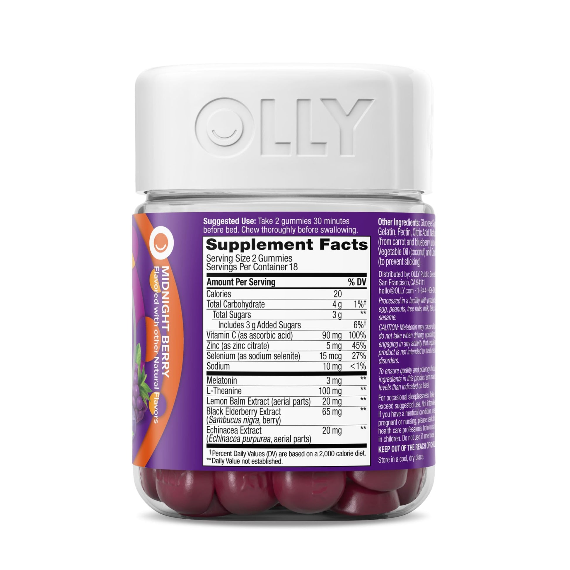 OLLY Sleep Immunity Melatonin Gummy, Vitamin C, Zinc, Echinacea, 3mg Melatonin, Immune and Sleep Support, Berry - 36