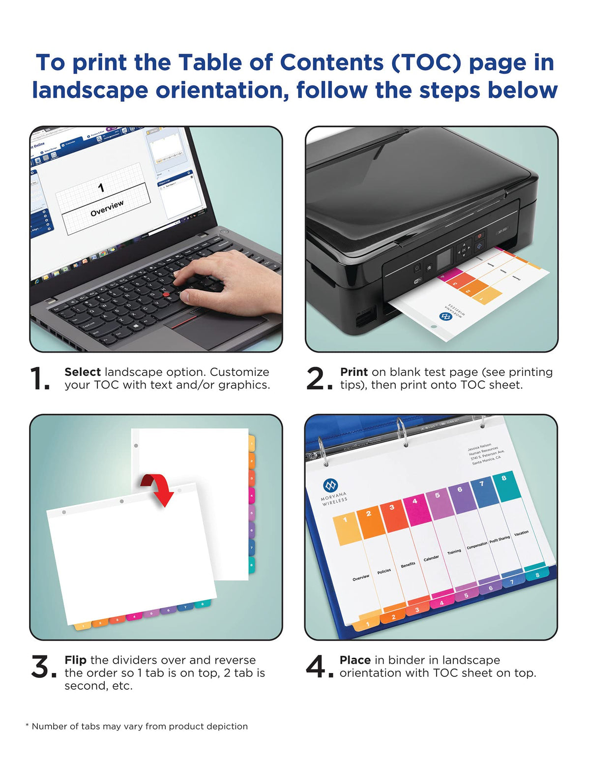 Avery 5 Tab Dividers for 3 Ring Binders, Customizable Table of Contents, Multicolor Tabs, 1 Set (11131)