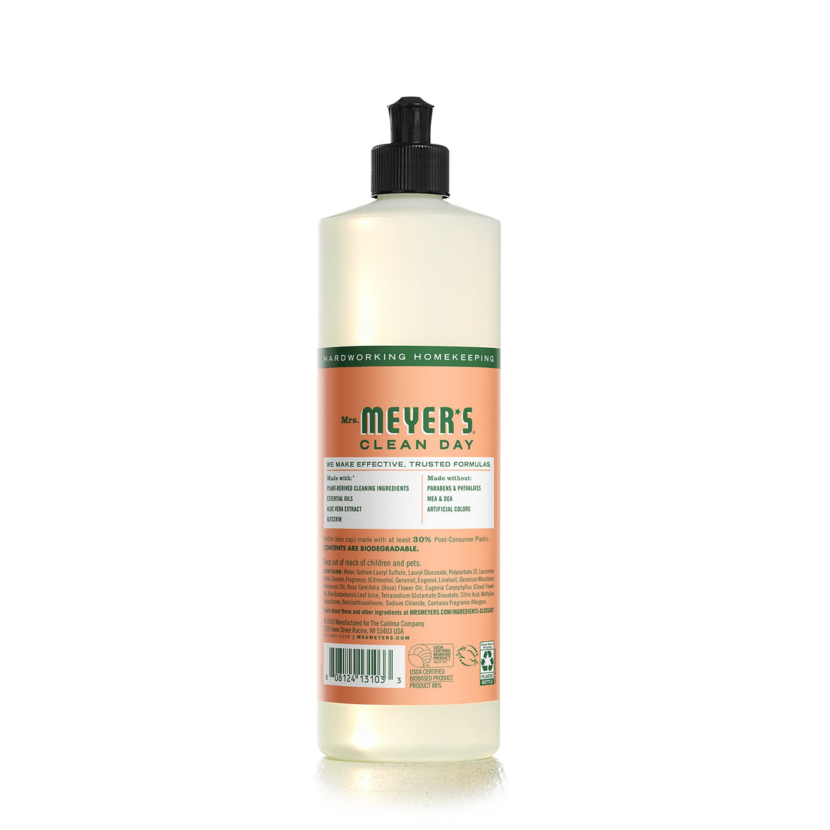 MRS. MEYER'S CLEAN DAY Liquid Dish Soap, Biodegradable Formula, Geranium, 16 Fl. Oz