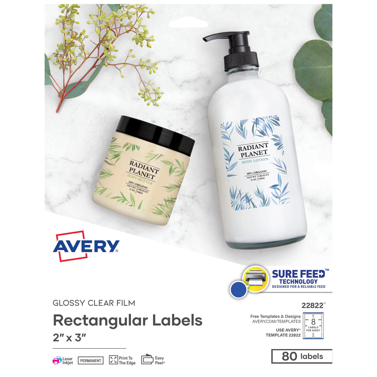 Avery Printable Blank Rectangle Labels, 2" x 3", Glossy Crystal Clear, 80 Customizable Labels (22822)