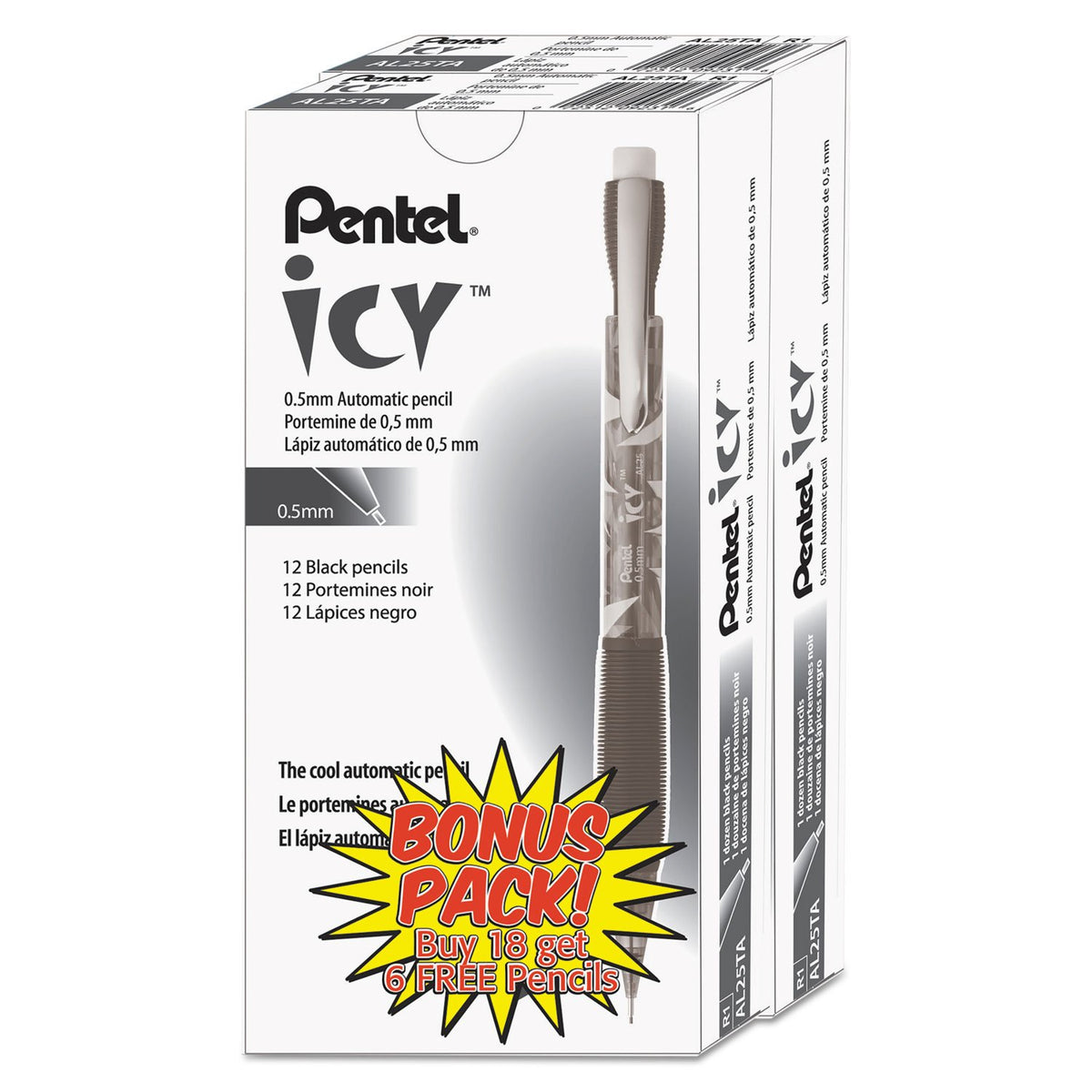 Pentel AL25TASWSPR Icy Mechanical Pencil, 0.5 mm, Transparent Smoke Barrel, 24/Pack