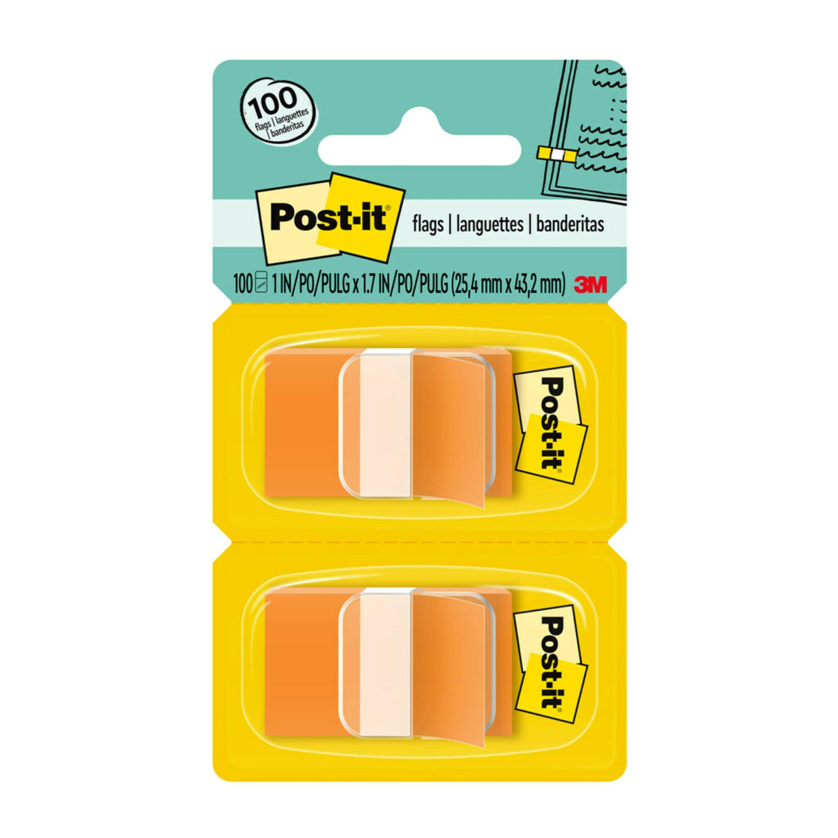 Post-it Flags, 50/Dispenser, 2 Dispensers/Pack, 1 in Wide, Orange (680-OE2)