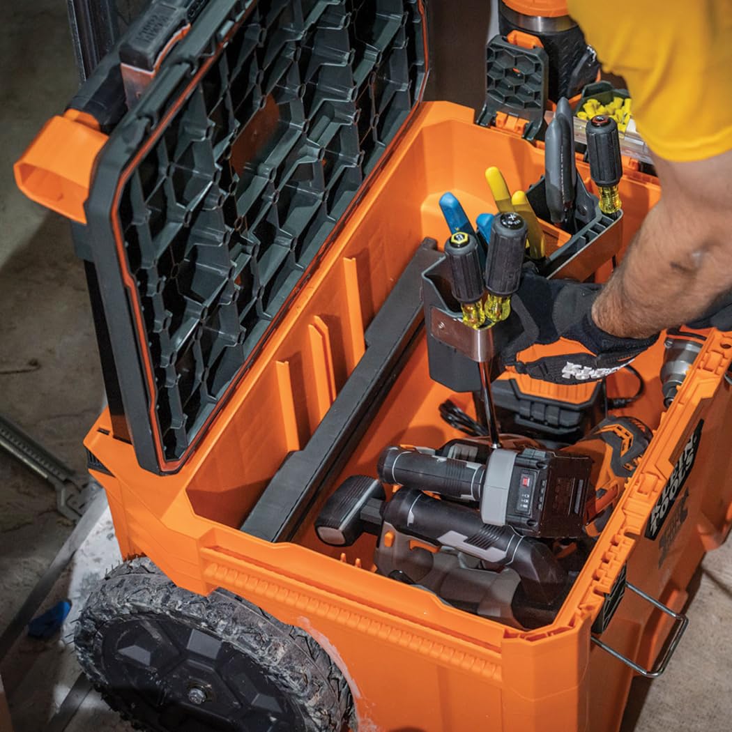 Klein Tools 54802MB MODbox Rolling Tool Box, Heavy Duty Portable Tool Organizer with Side Mounting, 10-Inch Rubber Wheels, Removable Handle, Deep Stackable Set
