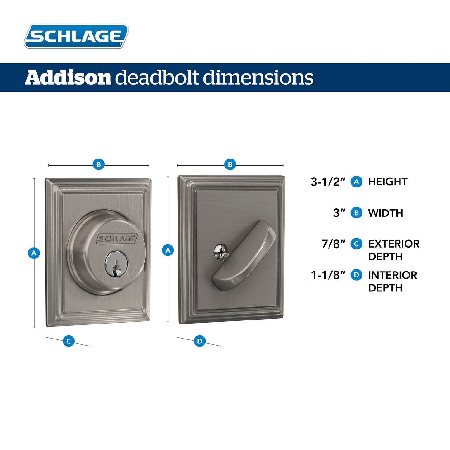 Schlage B60 N ADD 621 Deadbolt with Addison Trim, Keyed 1 Side, Highest Residential Security, Distressed Nickel, Clear Coated